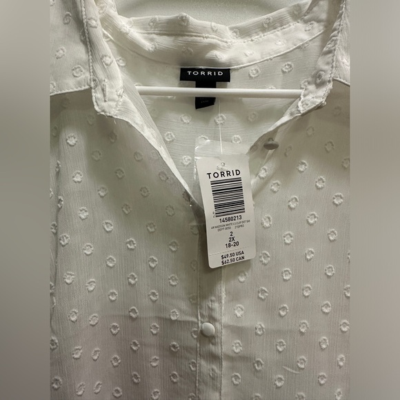 Madison - White Chiffon Clip Dot Button Front Blouse - Picture 9 of 13